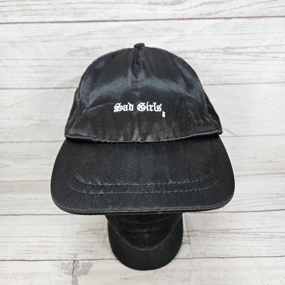 FOREVER 21 Satin Embroidered "Sad Girls" Baseball Hat Cap Black 100% polyester